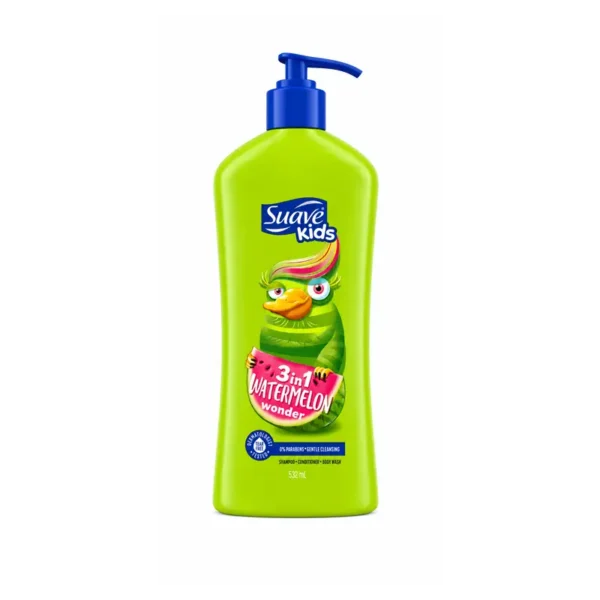 شامپو، نرم‌کننده و شامپو بدن ۳ در ۱ کودکان Suave Kids Watermelon Wonder حجم 532 میلی‌لیتر