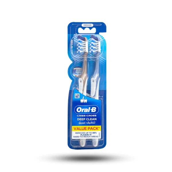 مسواک اورال بی مدل Criss Cross Deep Clean با برس متوسط بسته ۲ عددی