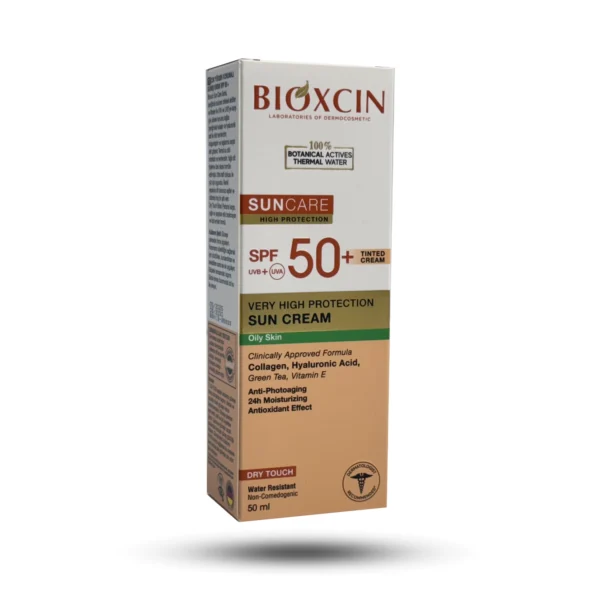 کرم ضد آفتاب رنگی بیوکسین SPF+50 مخصوص پوست مختلط و چرب 50 میل