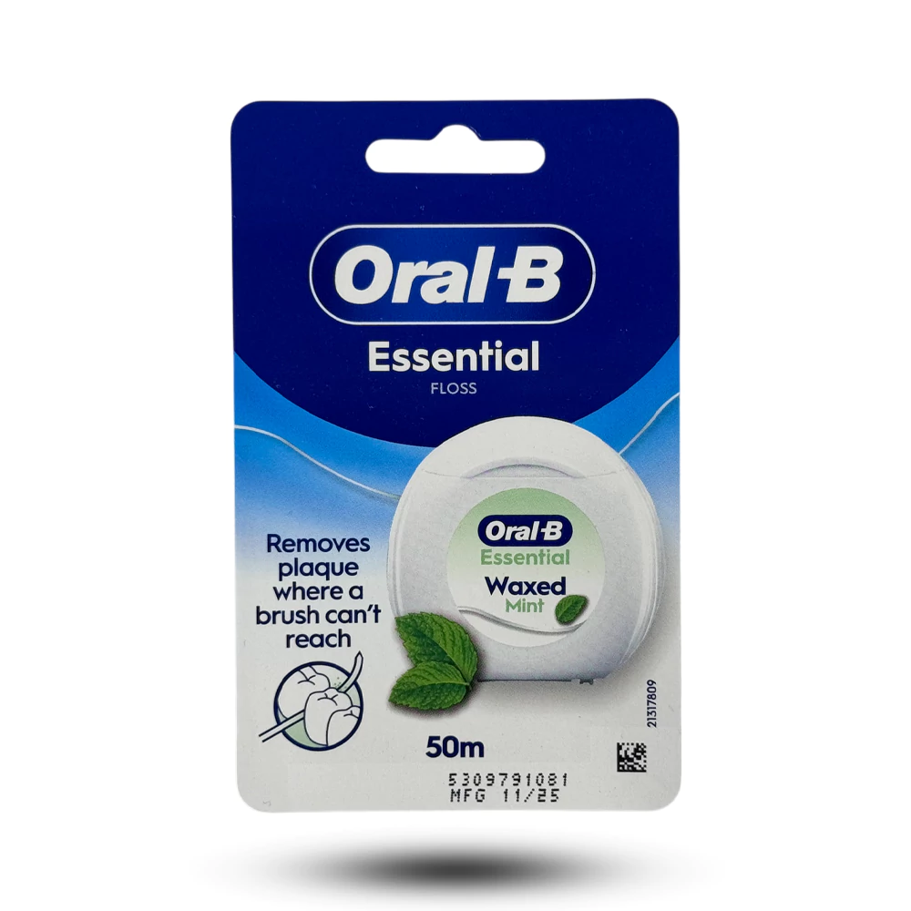 j6.webp نخ دندان اورال بی مدل Essential Floss Waxed Mint مومدار با طعم نعناع 50 متر