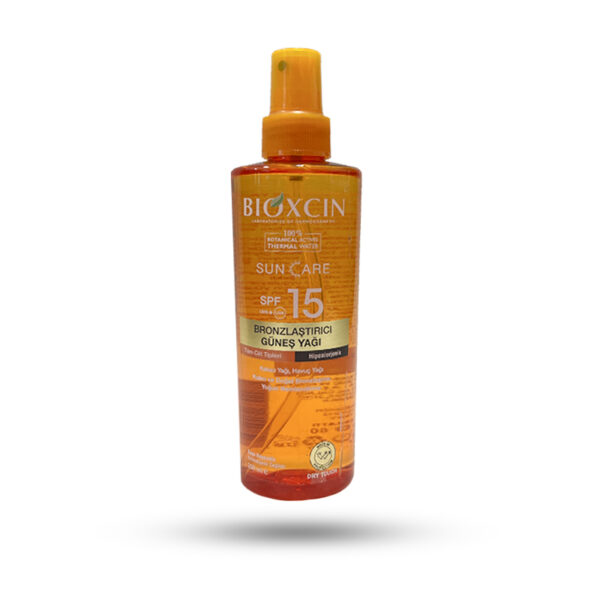 روغن آفتاب برنزه کننده بیوکسین SPF15 مناسب انواع پوست حجم 200 میل